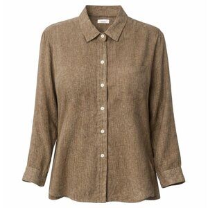 J. Jill Love Linen Tan Small Button Down Shirt Minimalist Capsule Coastal